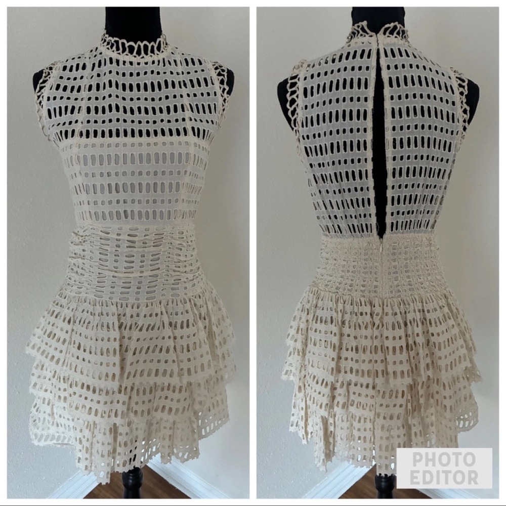 FP ONE Womens Beige Anglaise Embroidered Sleeveless Party Cocktail Dress Sz L